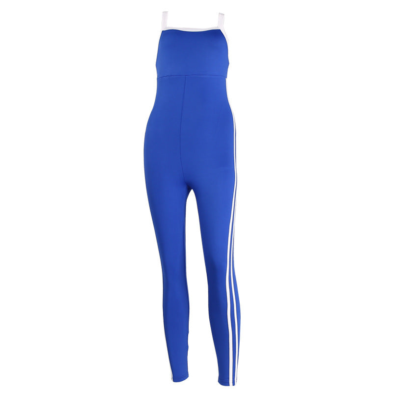 Contrast white stripe sports yoga jumpsuit